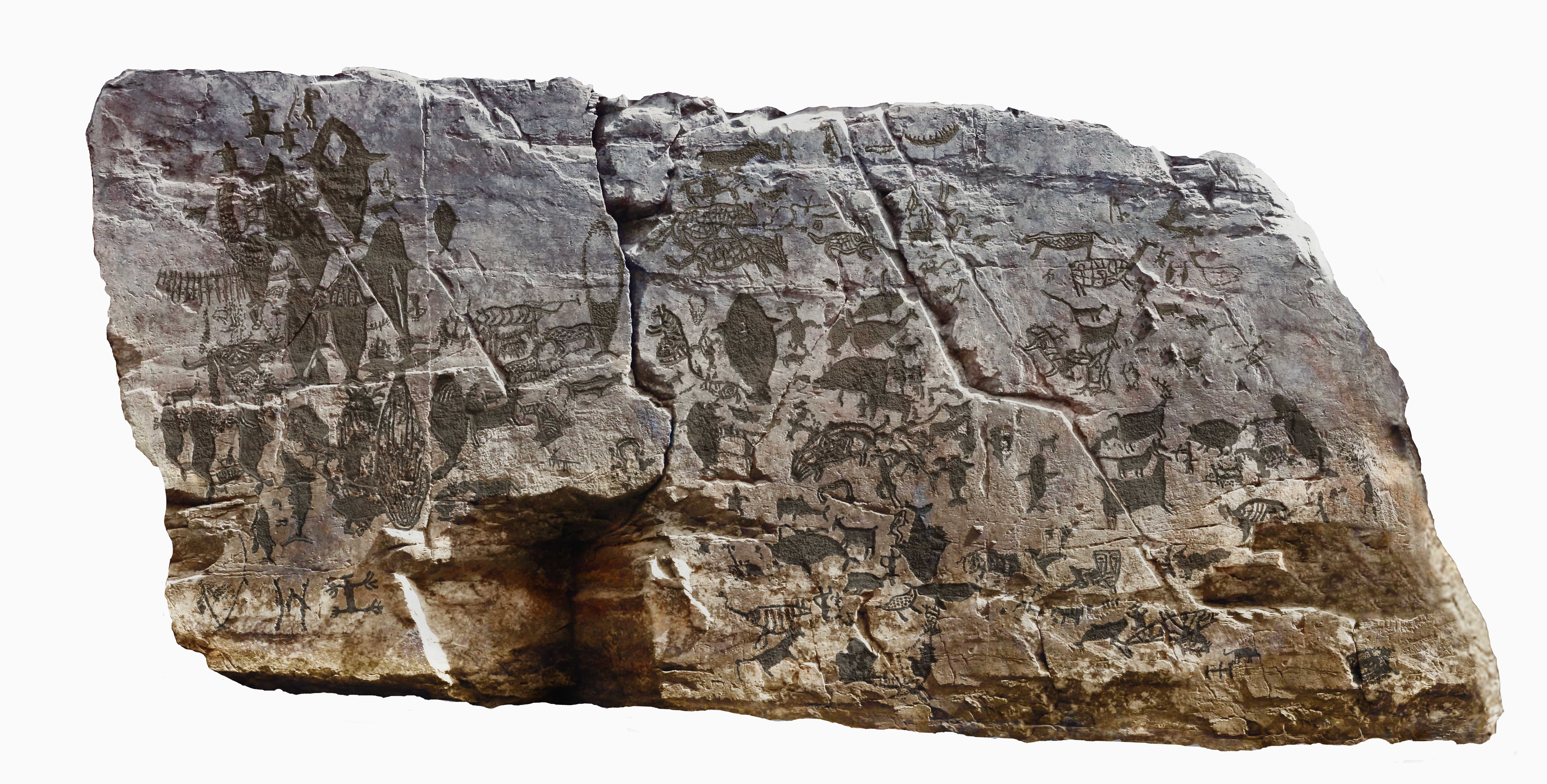 국보 제285호 반구대 암각화, 바위에 그려진 그림을 알아 볼 수 있게 보정이 이뤄졌다. 자료제공:울주군청